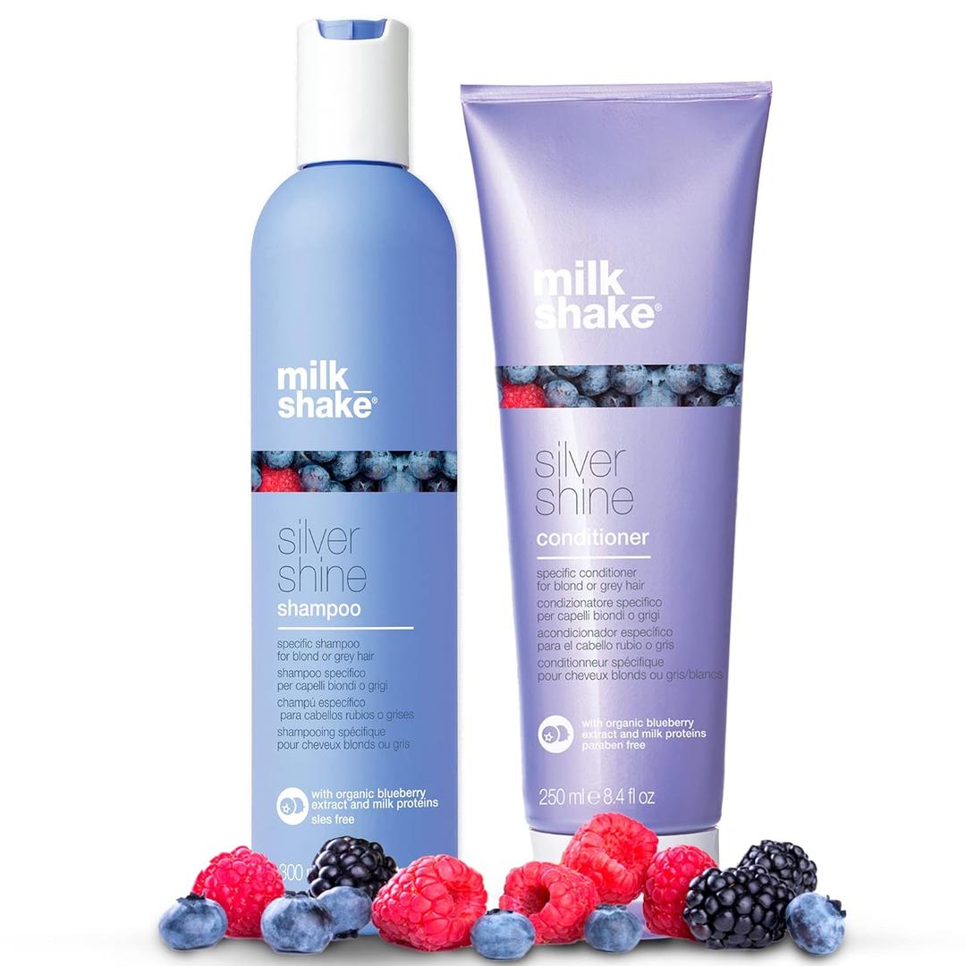Milk_Shake Silver Shine Purple Shampoo 10.1 Fl Oz + Silver Shine Purple Conditioner 8.4 Fl Oz - Blonde Shampoo and Conditioner for Brassy Hair