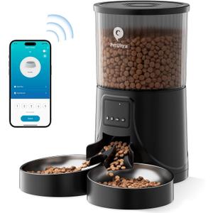 Automatic Cat Feeder for 2 Cats: Cat auto 2.4G WiFi - Timed Smart App Control 1-10 Meals| Automatic Pet Feeder for Cats and Small Dog Indoor- Dual Power& Detachable Clean (Black+Edition)
