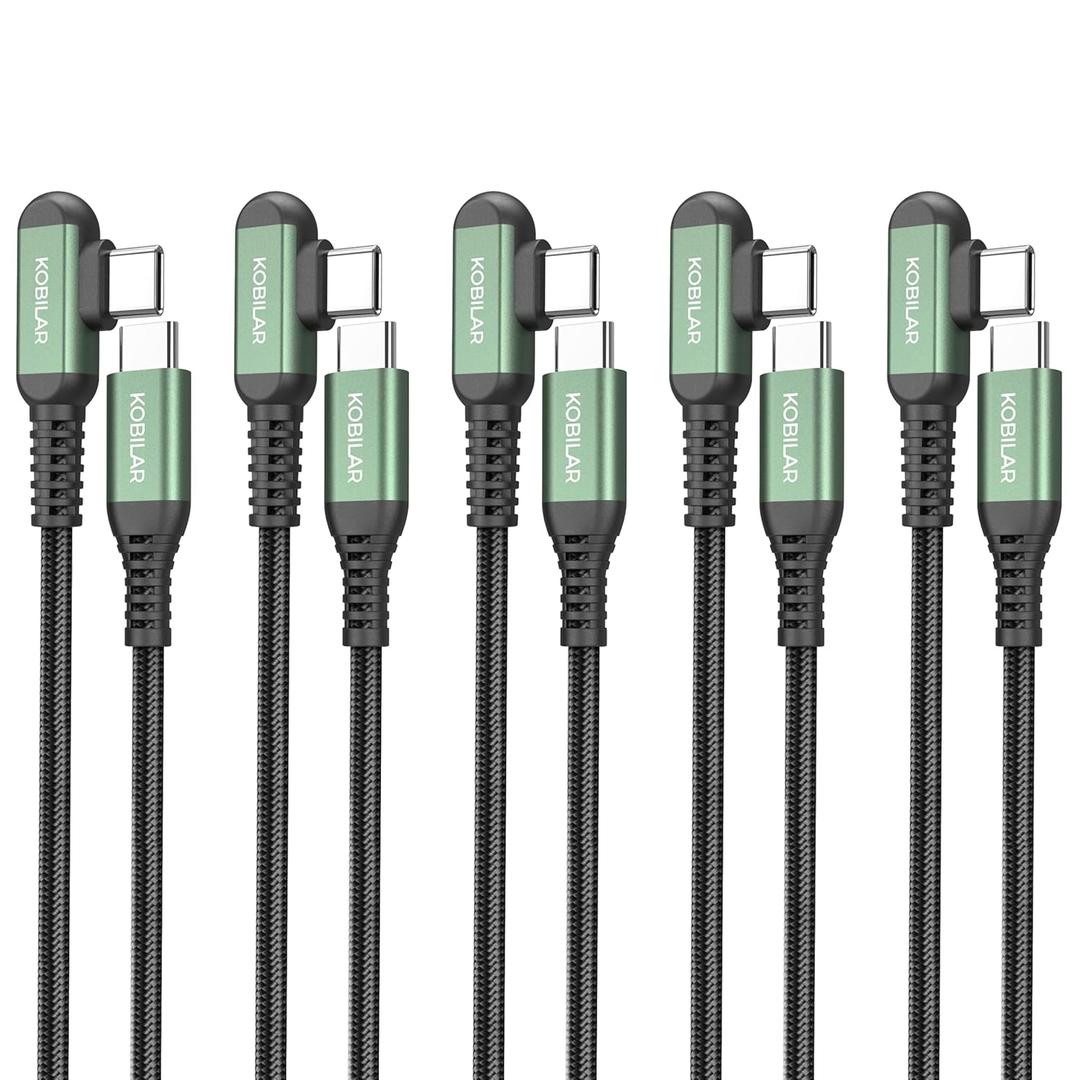 USB C to USB C Cable, Braided Type C Charger Fast Charging Right Angle Cable, Type C 90 Degree for iPhone 15/16 Pro Max Plus, iPad Pro, USB C Cable for Samsung S25 S23 5pack-1.5+5+5+10+10ft