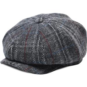 BOTVELA Men's 8 Panel Wool Blend Newsboy Flat Cap Herringbone Tweed Hat (7 5/8, Plaid Grey)