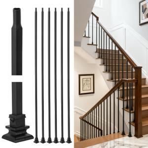 32 Pack Stair Balusters Indoor, 44" x1/2" Iron Balusters for Staircase, Square Straight Stair Spindles Iron Black with Baluster Plate Shoes