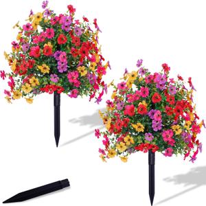 22 Outdoor Artificial Flowers Topiary Ball,2 Set of UV-Resistant Artificial Green Plants Boxwood with Ground Spikes,for Decorating Home patios, porches, and courtyards. (Color Mixing)
