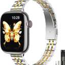 STIROLL Slim Metal Band Compatible with Apple Watch 41mm 40mm 38mm 42mm(Series 11 10) Women, Stylish Thin Stainless Steel Chain Straps for iWatch Bands Series 9 8 7 6 5 4 3 2 1 SE, Silver Gold