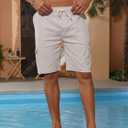 Men's Casual Linen Cargo Shorts with Drawstring Waist & 5 Pockets (Medium, Light Gray)