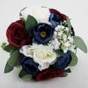 Set of 2 Bridesmaid Bouquets, 11 Inch Wedding Artificial Flower Bouquets for Wedding Ceremony Bridal Shower Decorations - Burgundy & Navy Blue