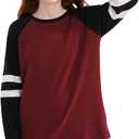 Girls Shirts Long Sleeve Crewneck Striped Sweatshirts Casual Tops for 6-13 Years (Burgundy)
