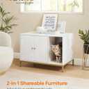 Feandrea Cat Litter Box Enclosure, Hidden Litter Box Furniture with Scratch Pad, Front Entry, Double Cabinet Doors, Modern Style, 31.5" Cat House Washroom Side End Table, White and Gold