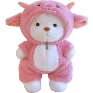 Teddy Bear Plush Figure Toys, Teddy Bears Stuffed Animals with Movable Legs Hoodie, 13'' Kawaii Emotional Support Plush Toys with Pink Lamb Clothes Soft Stuffed Bear Gift for Kids Toddlers Girls