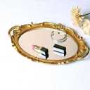 Zosenley Polyresin Ellipse Antique Decorative Mirror Tray, Makeup Organizer, Jewelry Organizer, Serving Tray, 9.8x 14.6, Gold