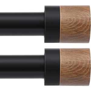 Wood Curtain Rods for Windows 32 to 45 Inches(2.6-3.75ft),1 inch Adjustable Window Curtain Rods with Imitation Wood Grain Finials,Heavy Duty Decorative Drapery Rod for Bedroom,Kitchen and patio 2 Pack (Black)