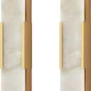Modern Gold Wall Sconces Set of 2, Marble Sconce Wall Light Fixtures for Living Room, Alabaster Sconce Lighting for Bedroom Farmhouse Bathroom
