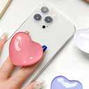 Cute Heart-Shaped Expanding Phone Grip - 3D Deep Pink Crystal Collapsible Phone Mount Holder Stand for Girls Women, Lovely Phone Charm and AccessoriesFinger Snap Grip Holder for iPhone, iPad, Kindle