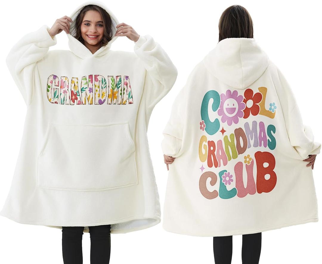 Gifts for Grandma Christmas Gifts from Granddaughter Grandkid Grandchildren Wearable Blanket Hoodie Cool Grandma Birthday Gifts for Nana, Gigi, New Grandma, Oversized Sherpa Fleece Blanket Sweatshirt