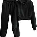 Sweatsuits for Women 2 Piece Set Crop Fleece Lining Hoodies Jogger Sweatpants Sweat Suits (Medium, Black)