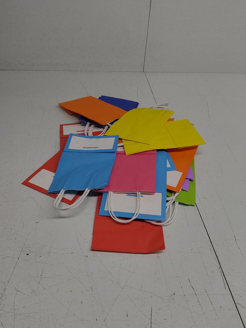 SUNCOLOR Pack Rainbow Gift Bags with Handles, 8" Multi-Color Paper Party Favor Bags for Goodies. Birthdays, Events, Classrooms & Celebrations Pack of 21