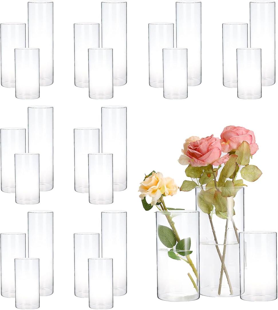 24 PCS Hurricand Glass Candle Holders, Clear Glass Cylinder Vase for Centerpieces Wedding Party Decoration