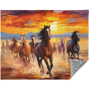 KEEPREAL Glow in The Dark Throw Blanket 55 x 70 Inches, Red Orange Brown Horses Pattern Soft Cozy Flannel Fleece Blanket for Kids and Adult