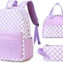 Sunborls Teens Girls Lightweight and Large Capacity Waterproof Bookbags Backpack with Lunch Box and Pencil Case 3 in 1 Back To School Gift Bookbag Casual Daypack Travel Laptop Backpack, Plaid Purple 