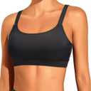 Tempt Me Women Sports Bra Bikini Tops Scoop Neck Bathing Suits Top Padded Swim Crop Tops Only (Black)