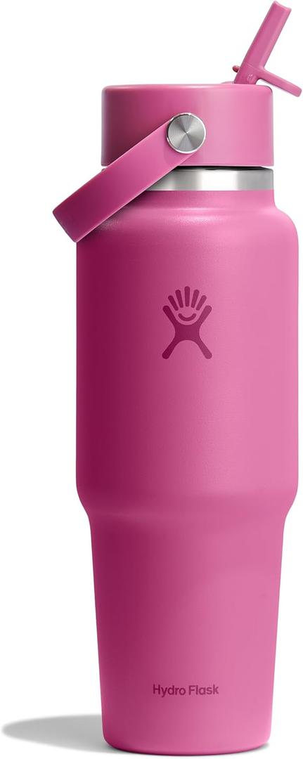 Hydro Flask Travel Water Bottle - Insulated Stainless Steel - Wide Straw Lid, Non Spill, Leakproof in 32 Oz Reef Pink