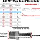 Beduan Stainless Steel 3/8" Hose Barb to 3/8" Male NPT Home Brew Fitting Water Fuel Air (Pack of 5)