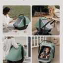 Blissful Diary Baby Car Seat Cover, Extra Large Mesh Window, Breathable Muslin Cotton, Infant Windproof Canopy, Must-Have Baby Gift - Roman Green