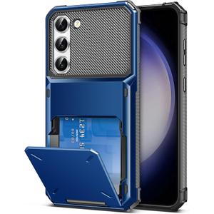COOYA for Samsung S23 Case Wallet 5 Credit Card Holder Slot Flip Cover Galaxy S23 Wallet Case Back Pocket Dual Layer Protective Hard Shell TPU Rubber Bumper for Samsung Galaxy S23 6.1 Blue