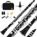 Eastar B Flat Clarinet for Beginner, Ebonite Clarinet Nickel-plated with 2 Barrels, 3 Reeds, White Gloves, Hard Case, Cleaning Kt, ECL-300