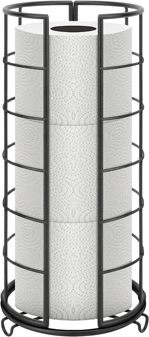 NearMoon Toilet Paper Organizer Stand, Free Standing 3 Rolls Tissue Storage, Metal Bathroom Accessory, Rustproof Toilet Roll Holder for Kitchen Countertop Inside Cabinet Shelf(Metal Base, Matte Black)