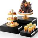 3 Pack Extra Large Acrylic Buffet Risers - 14, 12, 10 Black Display Stands with Hollow Bottoms, Cube Riser Boxes Nesting for Dessert Food Catering Buffet Display Party Supplies