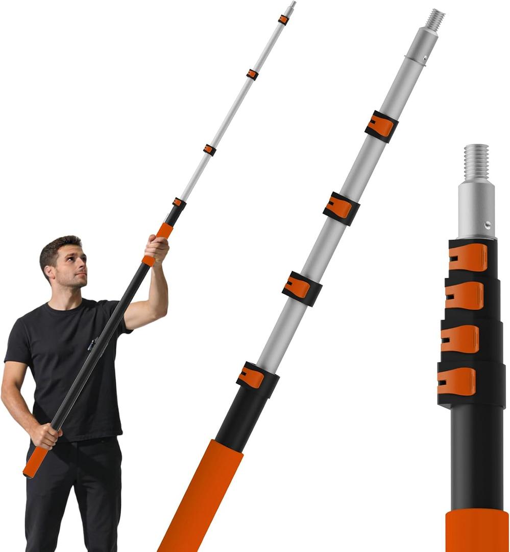 16FT Reach Telescopic Extension Pole, 3-12FT Paint Roller Extension Pole with Flip-Lock Design, Aluminum Alloy Threaded Head for Painting Cleaning Dusting & Window Washing Tools