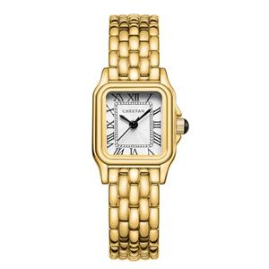 CHEETAH Watches for Women with Small Vintage Bracelet, Gold White Face, Rectangular Case, Roman Dial