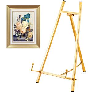 Gold Metal Easel Stand Tripod Plate Stands for Display Mirror Stand Modern Plate Holder Floor Table Top Easel for Displaying Artwork Picture Book Photo 16.5" H