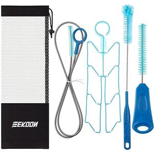 4 Pcs Set Reservoirs Backpack Accessories Hydration Bladder Cleaning Kit with Flexible Long Brush for Hose, Small Bite Valve and Big Brush, Drying Collapsible Bladder Frame, Carrying Pouch (Blue)