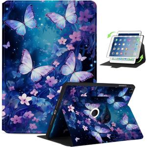 Anpredo 360° Rotating Case for iPad 10.2 Inch 9th/ 7th/ 8th Generation, Smart Stand Protective Cases Covers for Apple iPad 9/ 7/ 8 Gen 10.2" 2021/ 2019/ 2020, Blue Butterfly