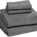 Amazon Basics 4 Piece Breathable 100% Cotton Jersey Bed Sheets Set, Machine Washable, Stretchy Flat and Fitted Sheets, Pillowcase, King, Dark Gray, Solid