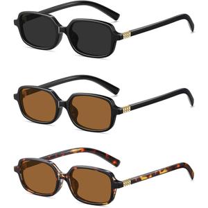 Retro Rectangular Sunglasses for Women Trendy Funny Vintage Fashion Narrow Small 90s Sunnies(3 Pack)