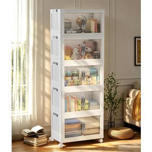 Hanyi 270 QT 5-Tier Stackable Storage Bins with Lids, Clear Doors, 4 Wheels