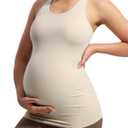 POSHDIVAH Women's Maternity Tank Tops with Built in Bra Padded Sleeveless Pregnancy Yoga Tee Workout Shirt Clothes (Large, Khaki)