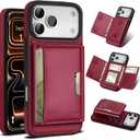 for iPhone 17 pro Wallet Case, 2-in-1 Detachable Wallet Case, Card Holder RFID Blocking, Fashionable Faux Leather Card Slot & Folding Design (Red)