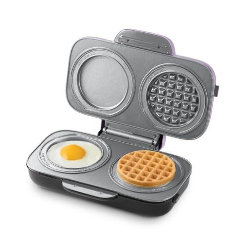 Dash MultiMaker® Double Mini Maker System - Dual Ceramic Nonstick Cooking Surfaces - Built-In Cord Wrap - Makes 4-Inch Waffles - Lavender, 4 Plates