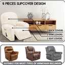ULTICOR 4-Piece, 1 Seat Recliner Cover, Velvet Stretch Reclining Chair Covers for 1 Cushion Reclining Sofa, Single Seat Recliner Couch Cover, Thick, Very Soft, Machine Washable (Ivory)