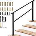 VIVOSUN Outdoor Handrail, 4 Step Stair Handrail, 54" x 36" Fits 1 to 4 Steps, Wrought Mattle Iron Handrail for Concrete Steps, Porch Steps, One-Step Assembly, Black