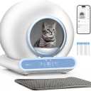 Self Cleaning Litter Box, Integrated Safety Automatic Cat Litter Box Self Cleaning 65L+9L for Multiple Cats, App Control, Odor Removal, Includes Mat & Liner (3 Rolls) - Blue