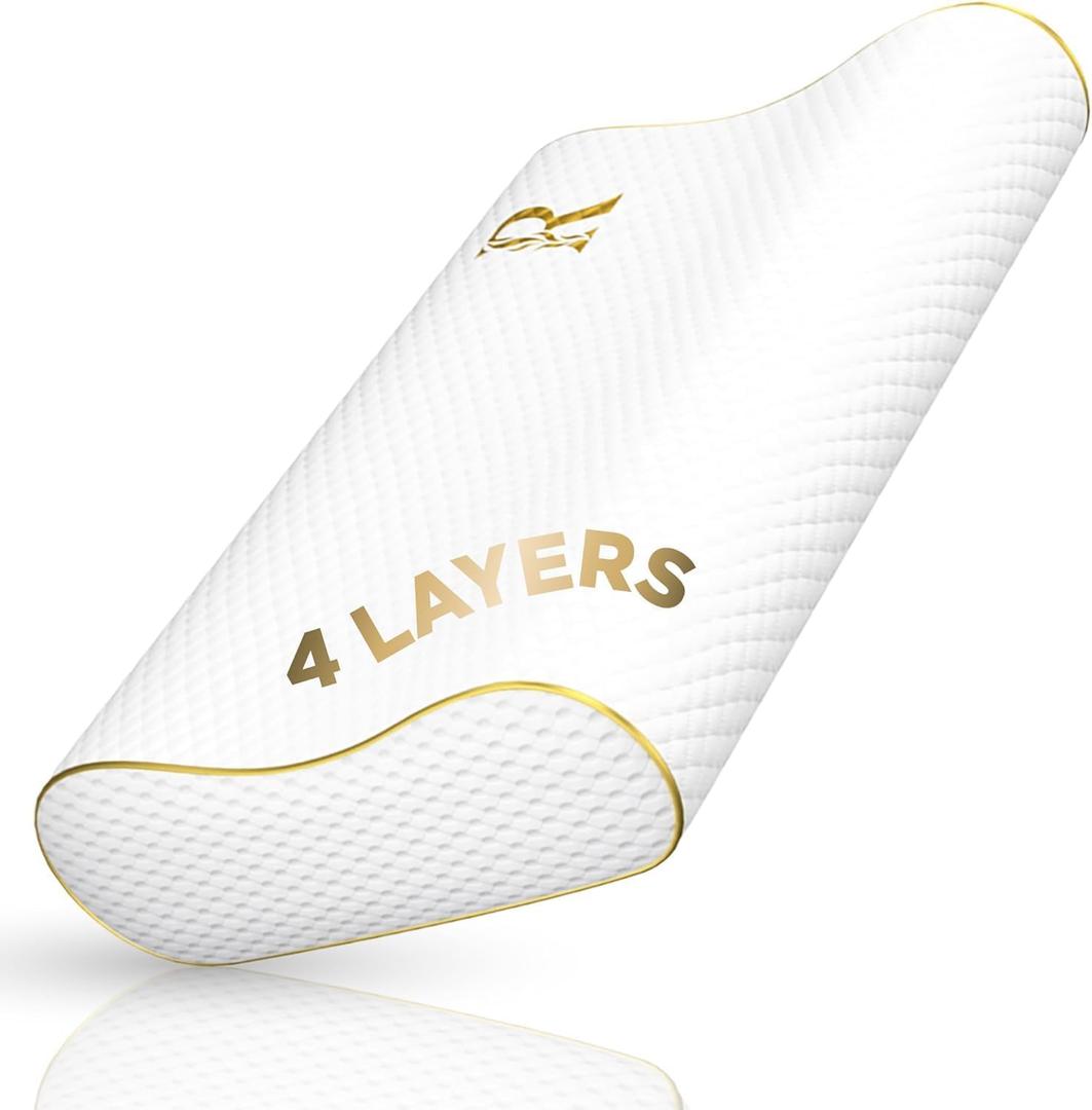 4-Layer King, Contour Pillow, Side Sleeper Pillow, Orthopedic Pillow, Neck Support Pillow, Pillow for Neck Pain, Pillow for Side Sleepers, CertiPUR-US, Extra King - 31 x 14 x 6.5"