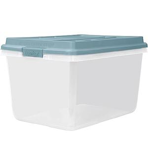 Hefty 72 Quart Hi-Rise Storage Bin with Lid, Stackable Plastic Container Tote for Home, Office, and Classroom Organization, 6 Pack, Smoke Blue 2 BROKEN