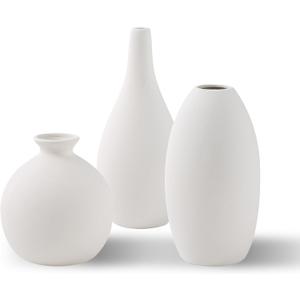White Ceramic Vase Set of 3, Farmhouse Decor, Home Decorative Vases for Kitchen, Bedroom, Office, Living Room, Bathroom, Shelf Centerpiece Table Decorations, Vases Set Gift
