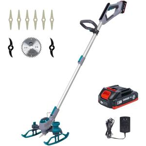 Stringless Battery Powerd Weed Wacker & Lawn Edger & Brush Cutter, 20V 2.5 Amp Li-ion Battery, 3 Types Blades (Saw Blades & Metal Blades & Plastic Blades), Cordless 5.2 Pounds