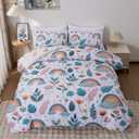 Btargot Lightweight Soft 3 Piece Rainbow Comforter Set with 2 Pillow Covers, Cartoon Leaves Flowers Bedding Set for Girls Boys Kids, Twin Green