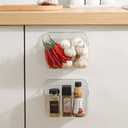 2 Pack Adhesive Cabinet Door Organizer, Compact Kitchen Under Sink Organizer, Clear Lid Storage Container for Pantry Shelves, Wall Mounted Bathroom Shower Caddy Hanging Closet Organizer